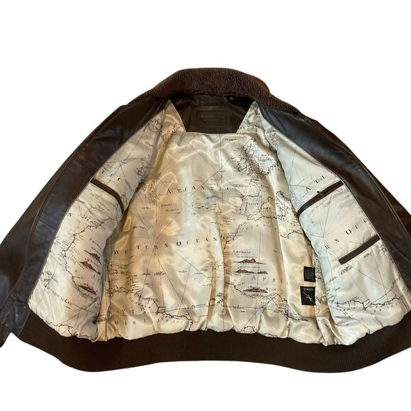 Roundtree & Yorke Lamb Skin Leather Jacket SZ XL Flight Fur Pilot Aviator Brown - Picture 12 of 16